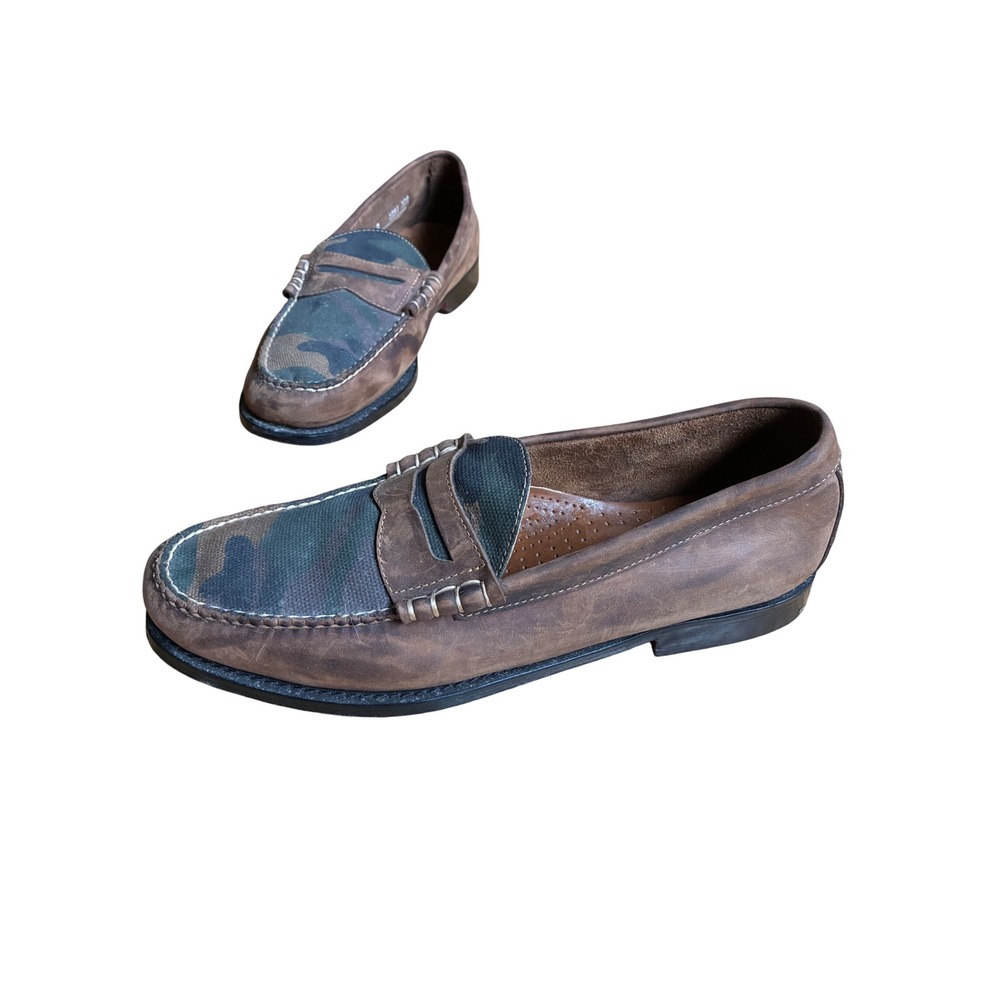 GH Bass Weejuns Mens 12 D Penny Loafers Brown Leather Camouflage Slip On